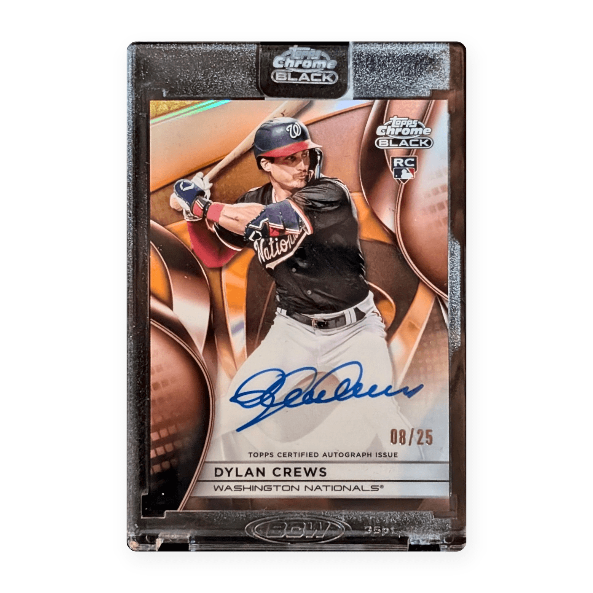 Dylan Crews Topps Chrome Black autograph card from Chris’s collection, numbered 08/25